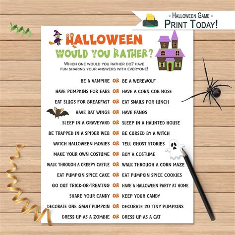 Printable Would You Rather Halloween Game Questions for Kids