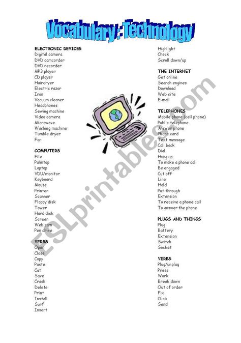 Technology Vocabulary Worksheet 的图像结果