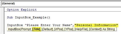 Image result for VBA Input Box Example
