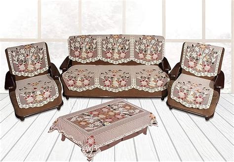 Yellow Weaves Polyester Floral 5 Seater Sofa Cover Set with 1 Center ...