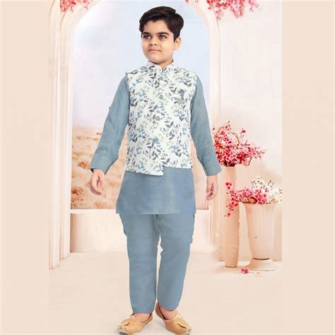 Raw Silk Greyish Blue Sherwani Set – Kumaran Silks