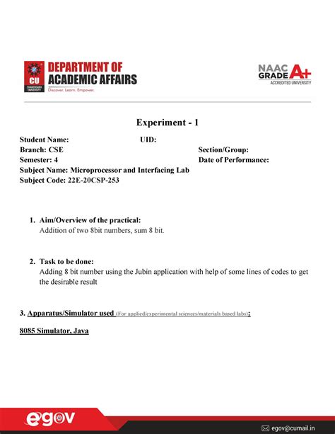 Microprocessor Worksheet 1.1 - Experiment - 1 Student Name: UID: Branch ...