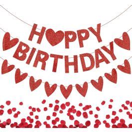 Festiko® Glittery Red Happy Birthday Banner for Valentine Birthday ...