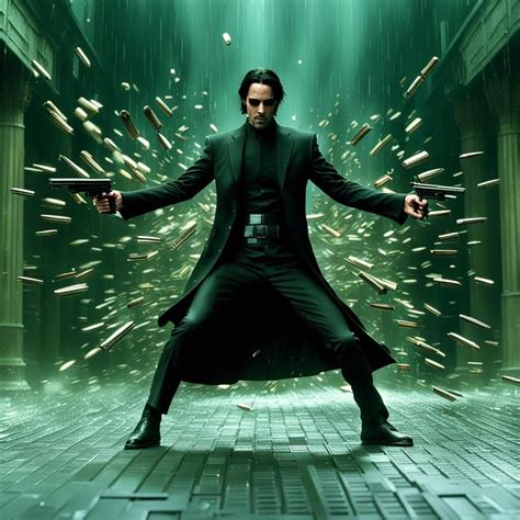 Keanu Reeves as Neo dodges bullets in The Matrix. - AI Generated ...