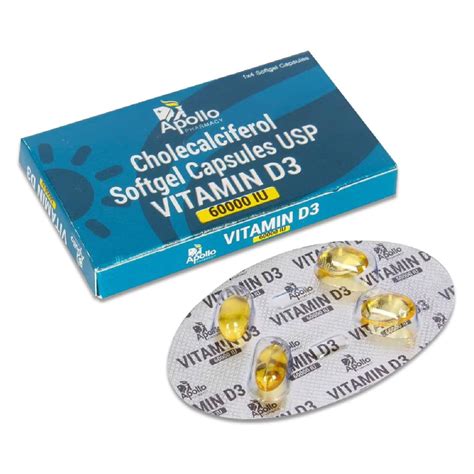 Buy Apollo Pharmacy Vitamin D3 60000 IU, 4 Capsules | 19 Minutes ...