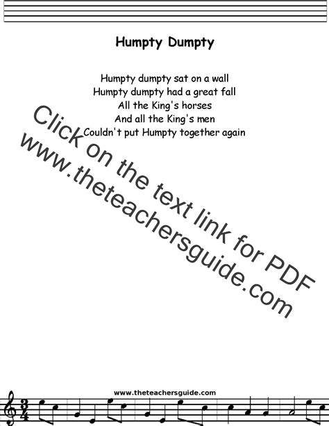 Humpty Dumpty Lyrics, Printout, MIDI, and Video