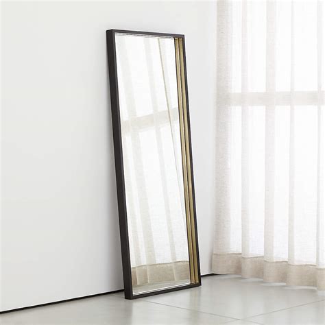 Liam Black Frame Floor Mirror with Brass Inlay + Reviews | Crate & Barrel