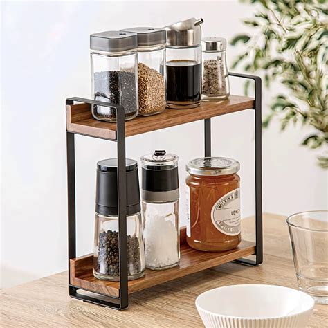 OXMIC Wooden Spice Rack Organizer with Metal Frame, Kitchen Counter ...
