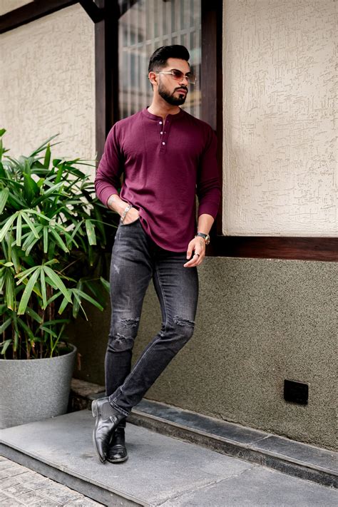 GRITSTONES WINE WAFFLE HENLEY TSHIRT – Gritstones