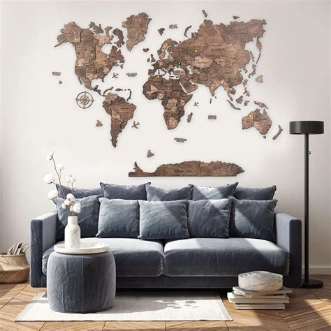 Buy World Map Push Pin 3D Wood World Map Wooden Wall Decor Wood Map ...