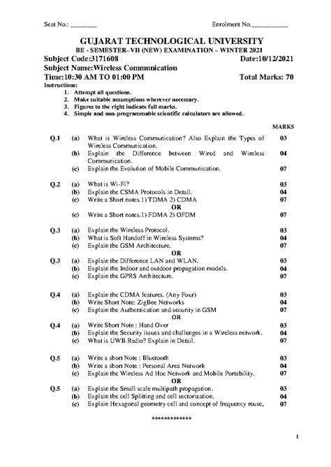 Wireless Communication Exam Papers Compilation - GTU 3171608 - Studocu