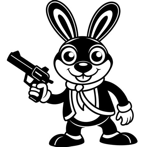 Adorable cartoon rabbit with gun playful illustration on white ...