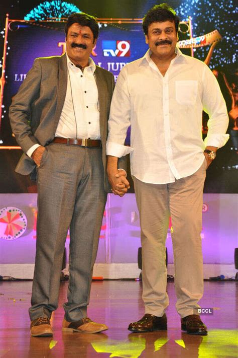 Nandamuri Balakrishna and Chiranjeevi pose on the stage