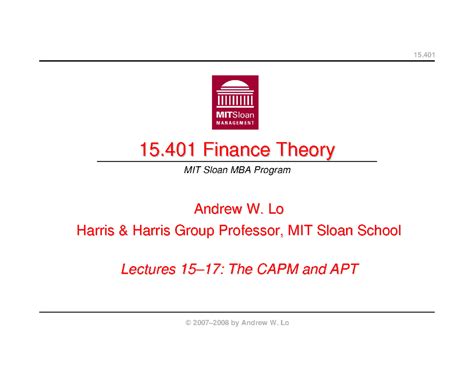 411d7d9df37d4d0440b18e17e8cea3a9 MIT15 401F08 lec15 - 15. 15 Finance ...