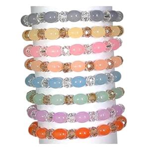 Buy REGLET Pack of 8 Glass Bead Bracelet Set with Oval & Diamond Cut ...