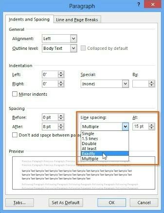 What are the line spacing options available in paragraph dialog box ...