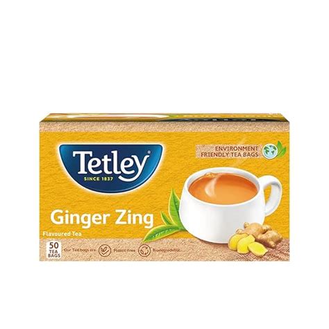 Tetley Ginger Zing Flavoured Chai Black Tea 50 Tea Bags,100 Grams ...