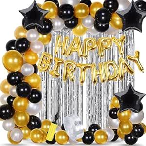 Kalra Happy Birthday Decoration Kit Combo - Golden Black Silver Items ...