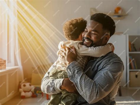 Um homem segurando uma criança com o sol brilhando atrás dele | imagem ...