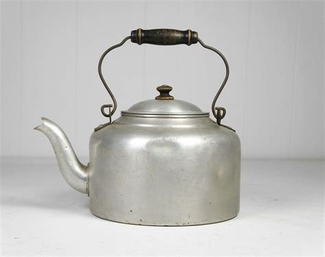 1920s Vintage Silver Tea Kettle with Black Handle