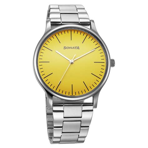 Buy Online Sonata Aspire Quartz Analog Yellow Dial Stainless Steel ...