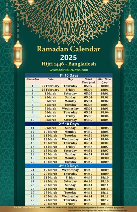 Ramadan 2025 Bangladesh | Official Sehri & Iftar Timings - Download PDF ...