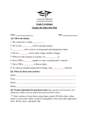 Fillable Online Grade 3 worksheet Chapter 06: Paint with Whiz Name ...
