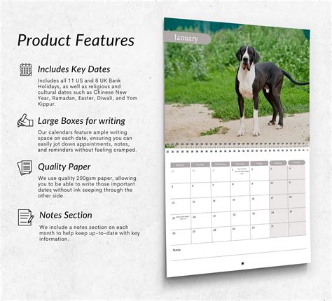 Great Dane Calendar 2026: Monthly Wall Calendar With Notes, Opens to A3 ...
