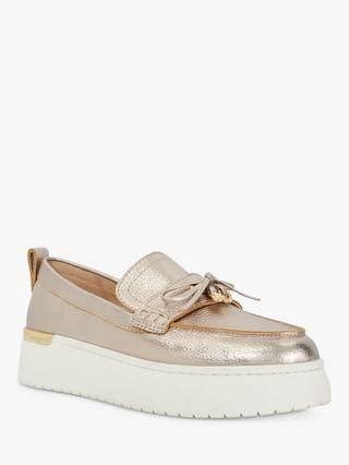 Dune London Glide Leather Flatform Loafers, Gold