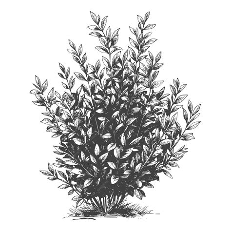 Ornate detailed line drawing of a flourishing shrub with delicate ...