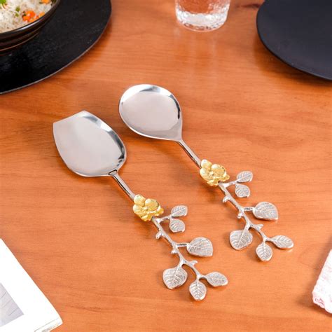 Golden Rose Metal Serving Spoon Set Of 2 Online - Premium Serving Spoon ...