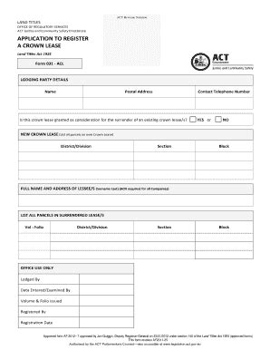 Fillable Online legislation act gov APPLICATION TO REGISTER A CROWN ...