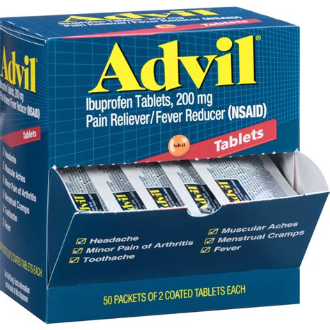 Advil Ibuprofen Pain Reliever/Fever Reducer Tablets 200 mg, 50/2 Pks