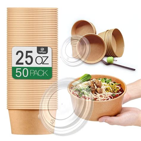 50Pcs Disposable Paper Bowls with Lids, Large Soup Serving Bowls for ...