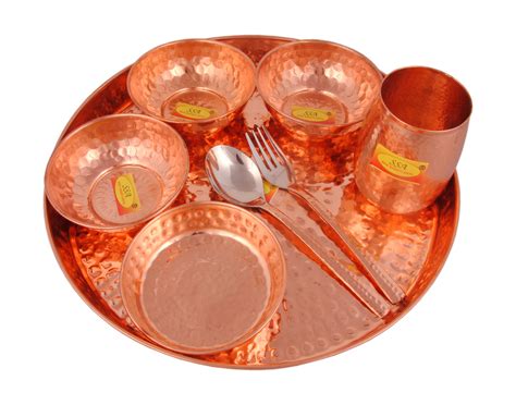100% Pure Copper Hammered Designer - 8 Pcs Dinner Set, Thali Set, 13-I ...