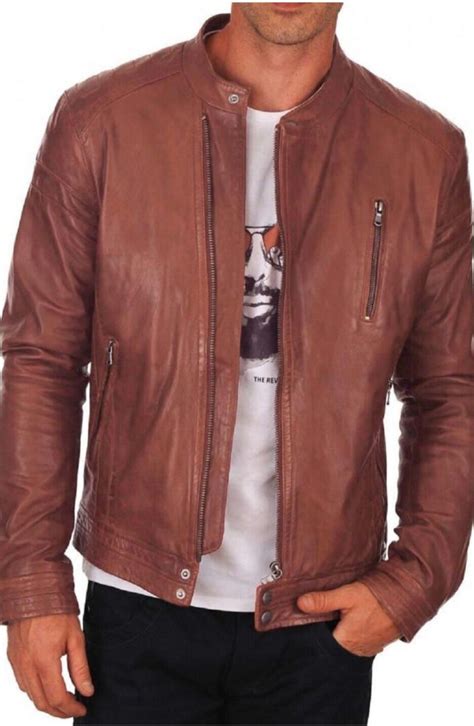 Rolly Biker Leather Jacket Brown Men 100% Pure Original – Prime Leather ...