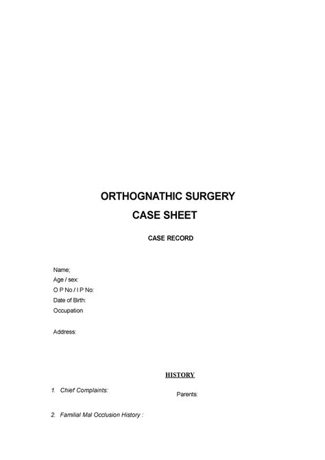 Orthognathic-Case history - ORTHOGNATHIC SURGERY CASE SHEET CASE RECORD ...