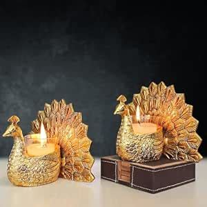 Buy Pure Source India Dancing Peacock Pair Figurine | Candle Holder for ...