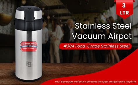 HS Airpot Dispenser 3 LTR Stainless Steel Vacuum Dispenser with Pump ...