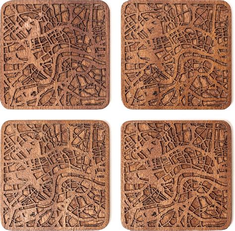 Buy London Map Coaster by O3 Design Studio, Set Of 4, Sapele Wooden ...