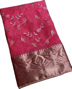 Buy MINE CHOICE Woven Bollywood Silk Blend, Organza Beige Sarees Online ...