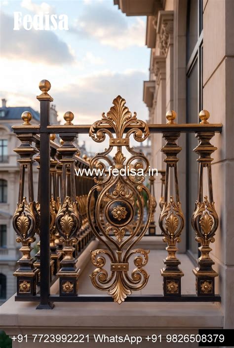 Luxury Brass Balcony Railing With Elegant Finish Modern Concrete Stairs ...