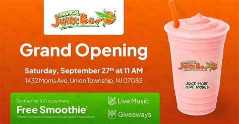 Tropical Juice Bar – Grand Opening in Union Township, 1432 Morris Ave ...