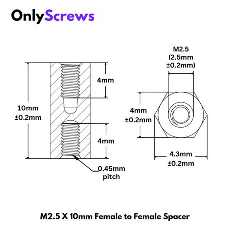 M2.5 X 10mm Female to Female Brass with Nickel plating Hex Threaded St ...