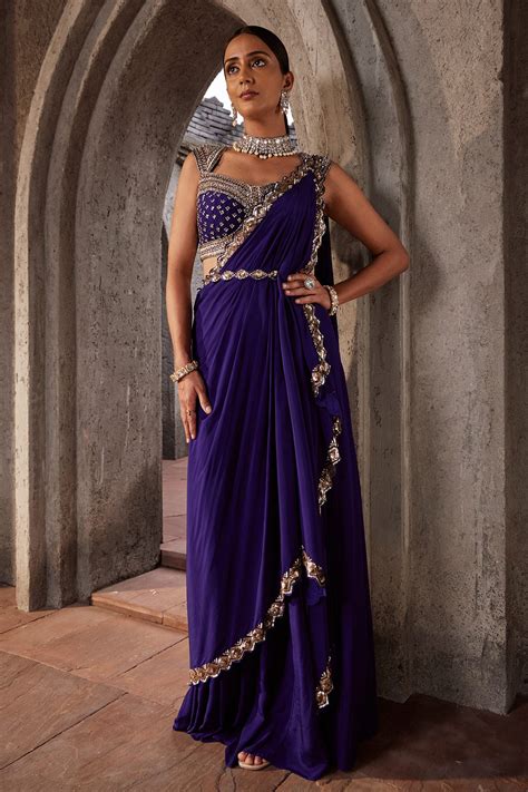 Women's Designer Purple Embroidered Saree | Nidhika Shekhar