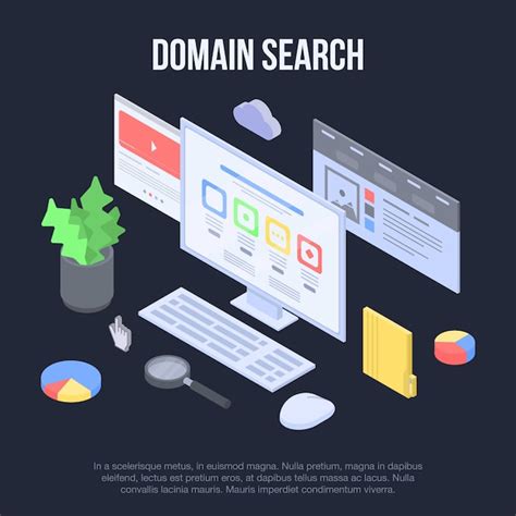 Domain search concept banner, isometric style | Premium Vector