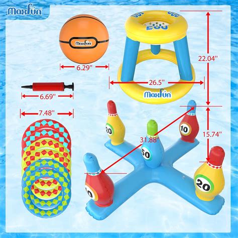 Buy Max Fun Pool Floats Toys Games Set Floating Basketball Hoop Bowling ...