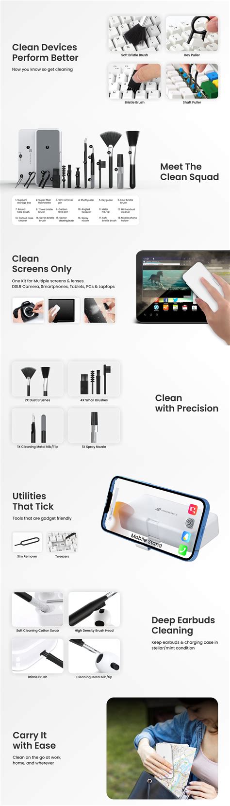 Buy Portronics Clean N Gadget Cleaning Kit with 3 Tip Brushes Cleaning