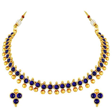 Buy Peora Gold Plated Green Choker Necklace with Stud Earrings for ...