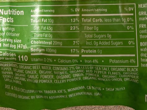 Beef Hot Dogs, Organic Grass Fed - Trader Joe’s - 10 oz